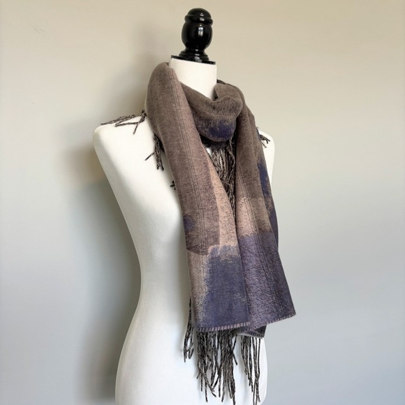 Fraas Cashmink Women's Wrap Shawl Wide Scarf Tassels Gray Purple Winter Vibes - Picture 6 of 9
